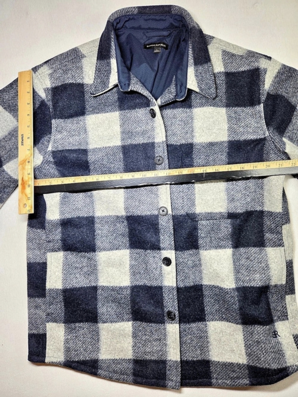 Banana Republic Men L (44) Blue/Gray Plaid Button-Front Lined Pocket Jacket
